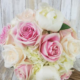 BB1427-Romantic White Peony and Pink Rose Brides Bouquet