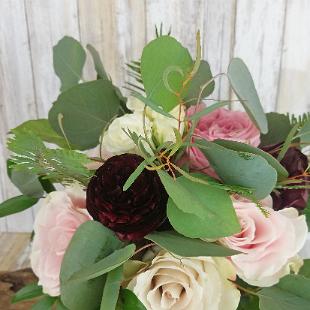 BB1428-Pink And Wine Rose and Eucalyptus Bridesmaid's Bouquet
