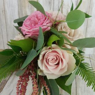 BB1429-Small Pink Rose and Eucalyptus Bridal Bouquet