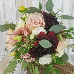 BB1457-Blush and Burgundy Natural Bridesmaids Bouquet