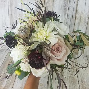BB1505-Brides Bouquet in Earthy Tones of Whites, Blush and Deep Burgundy-1