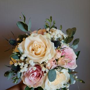 BB1615-Blush, Cream and Blue Bridesmaids Bouquet
