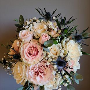 BB1616-Blush, Cream and Blue Brides Bouquet