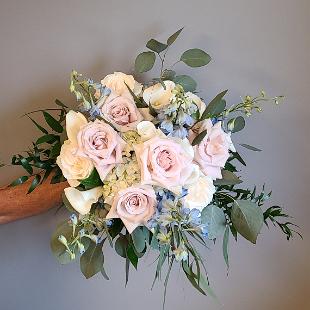 BB1667- Dusty Rose, Blue, and White Bridal Bouquet