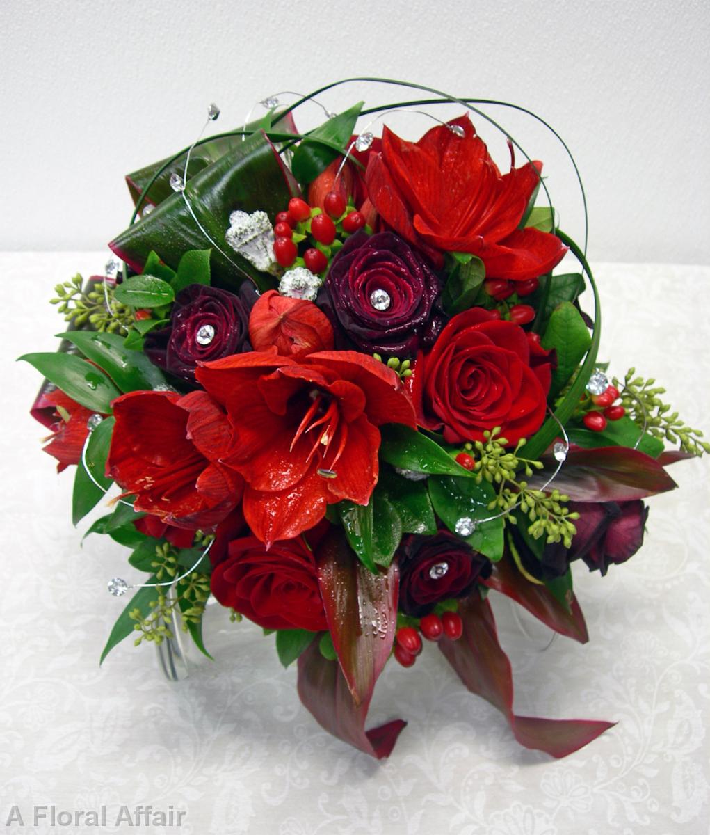 BB0086-Silver, Red, and White Wedding Bouquet