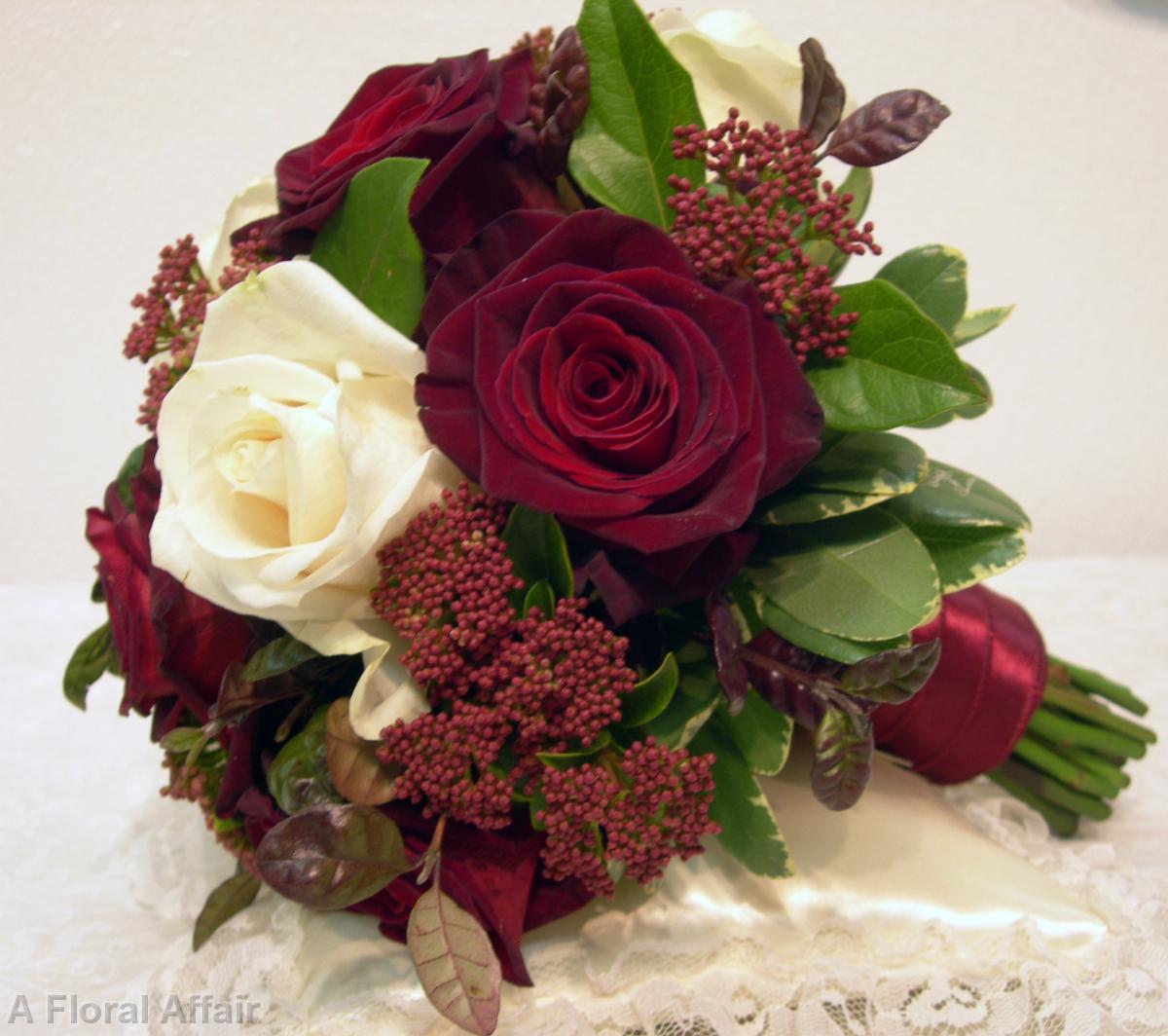 BB0089-Merlot and Ivory Rose Wedding Bouquet