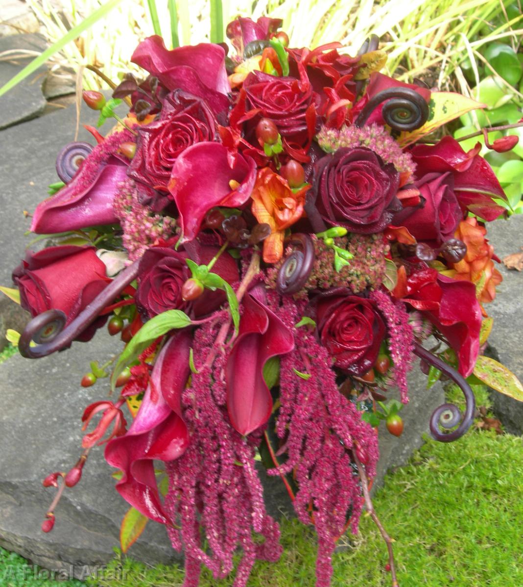 BB0169-Red Rose and Amaranthus Cascade