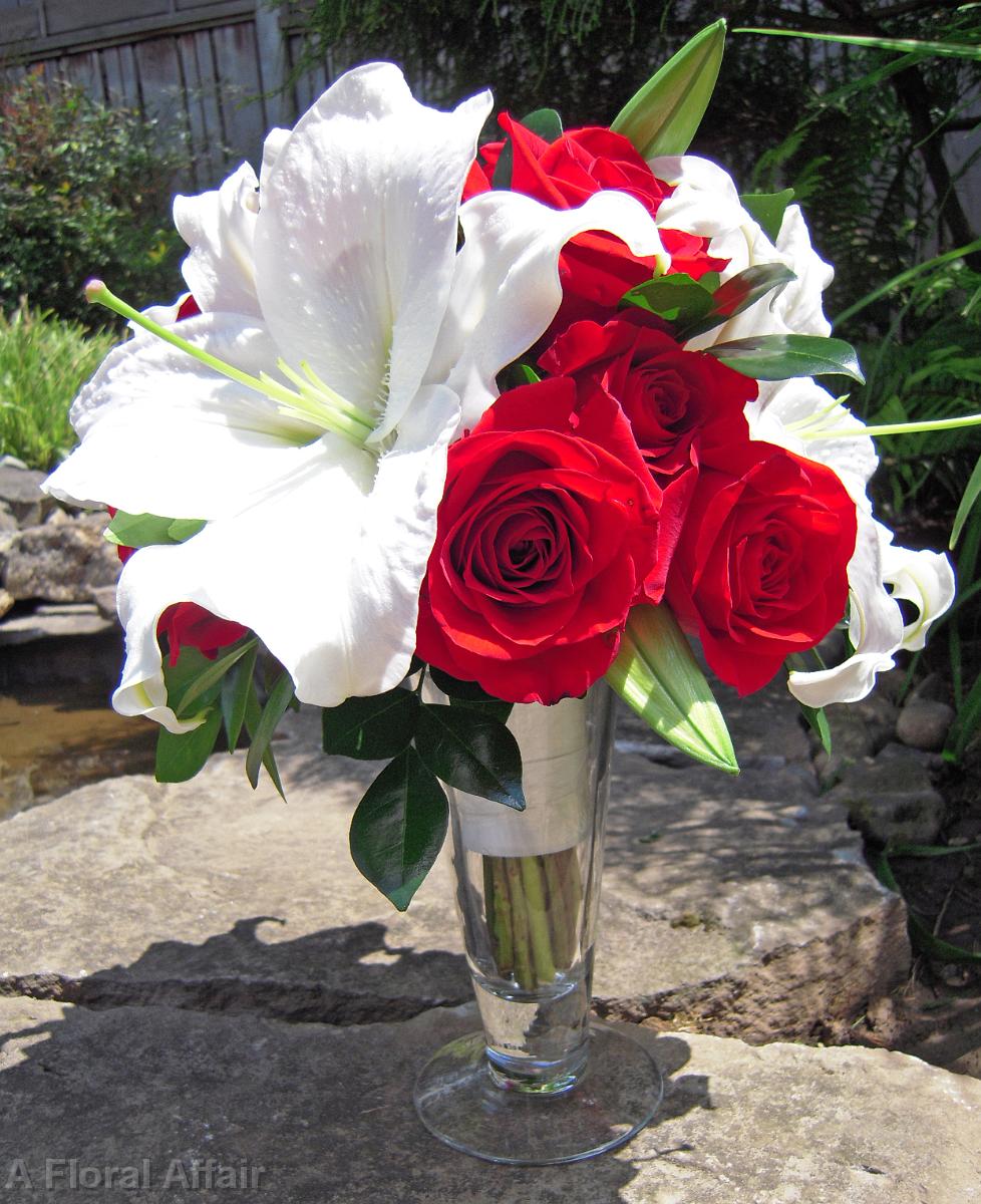 BB0210-Red Rose and Oriental Lily Wedding Bouquet