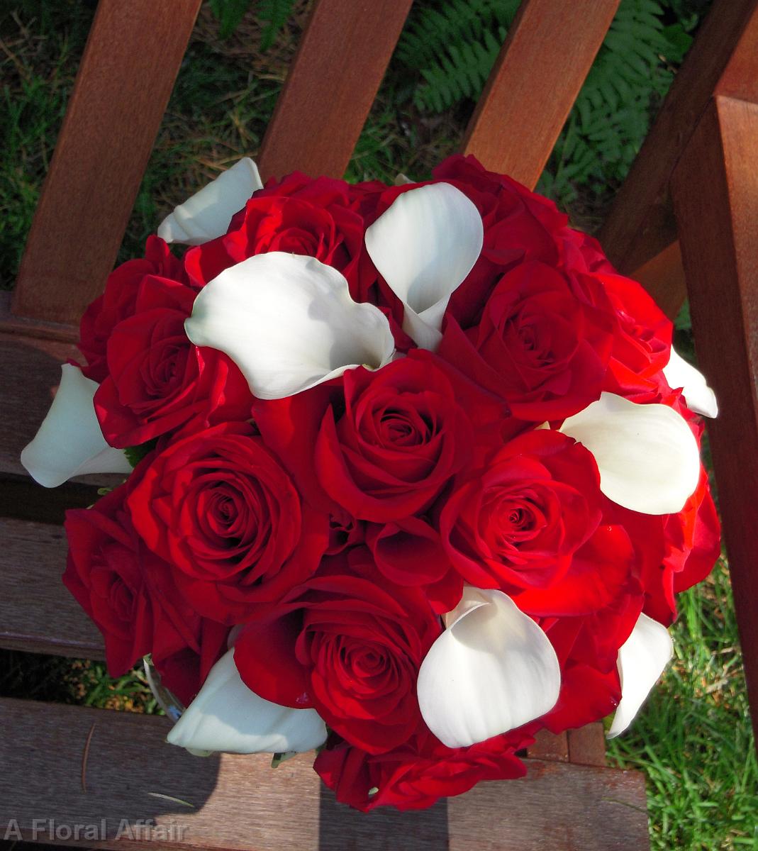 BB0236-Red Rose and White Calla Lily Wedding Bouquet