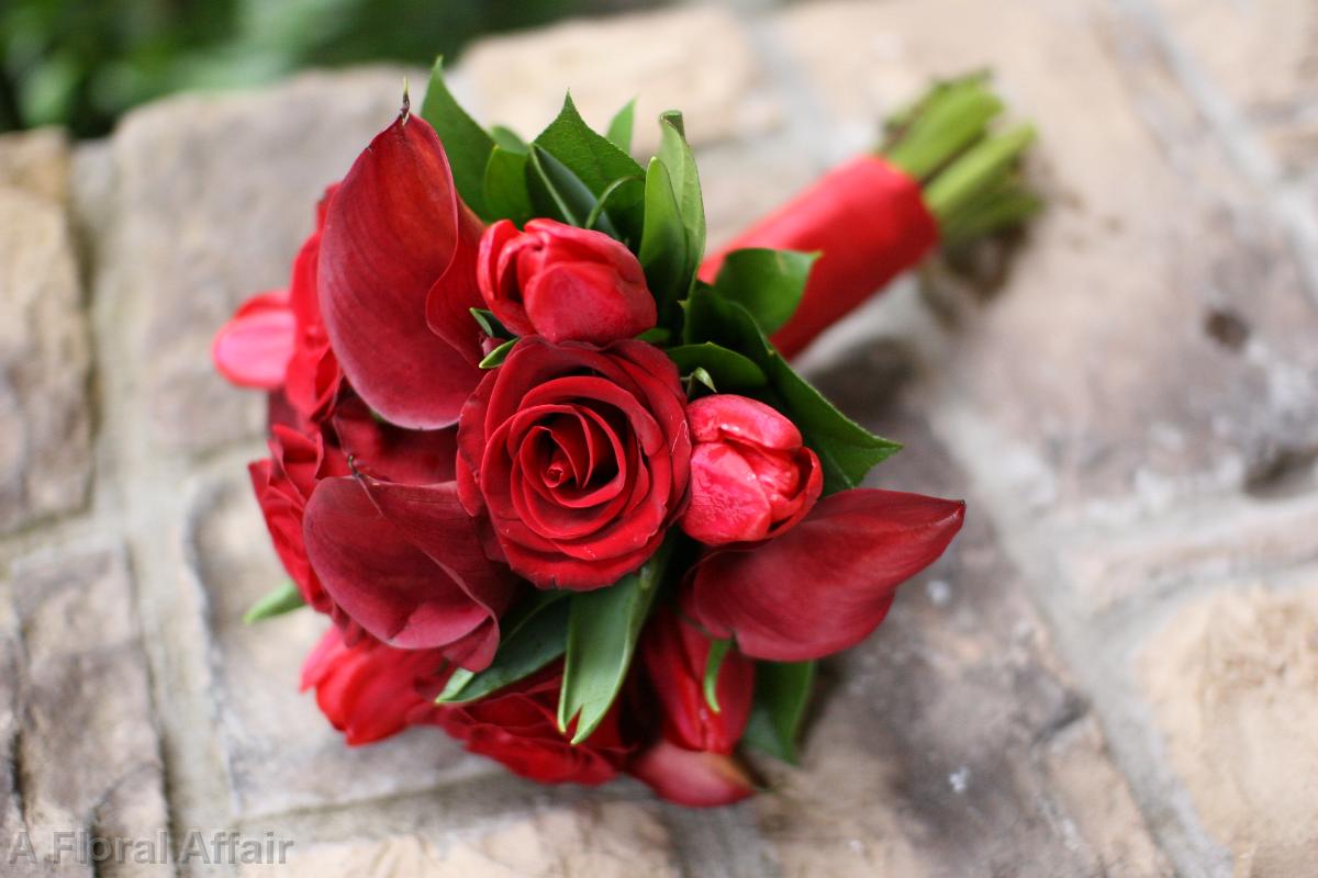 BB0421-Red Tulip, Rose, and Mini Calla Lily Bouquet