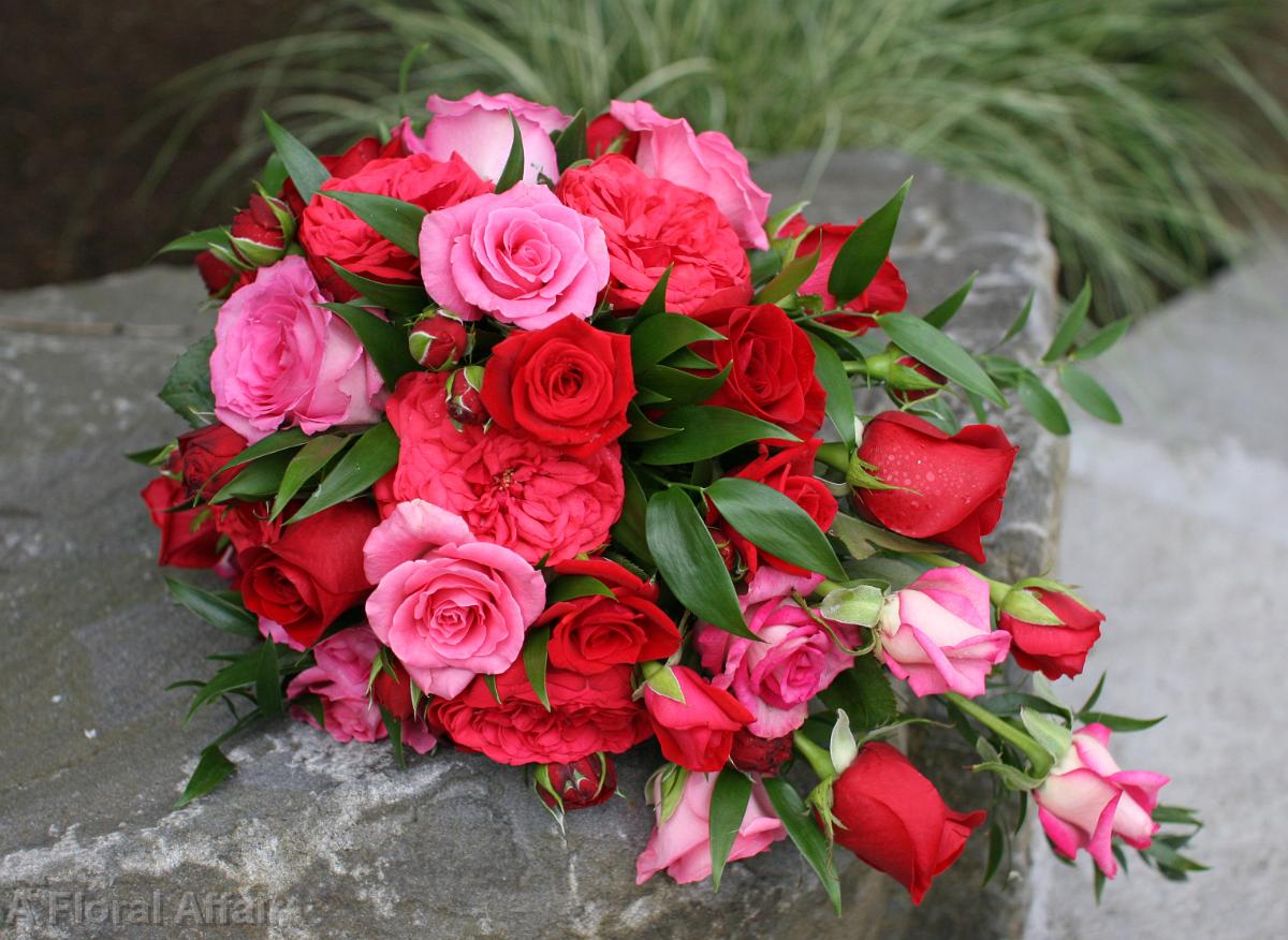 BB0573-Pink and Red Rose Cascade Bouquet