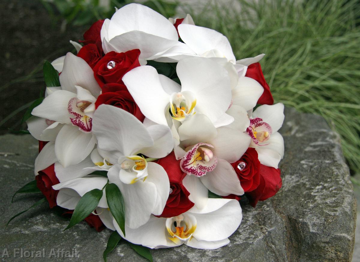 BB0583-Red Rose and White Orchid Bouquet