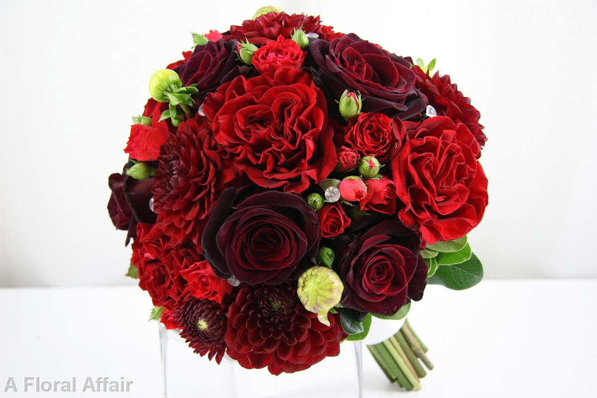 BB0879-Red Garden Rose and Dahlia Bouquet