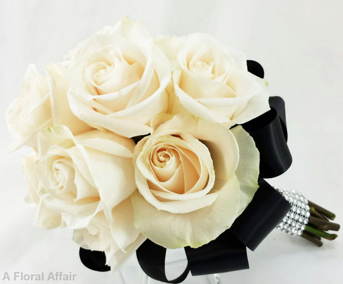 BB0955-Black, Ivory and Rinestone Bridesmaids Bouquet
