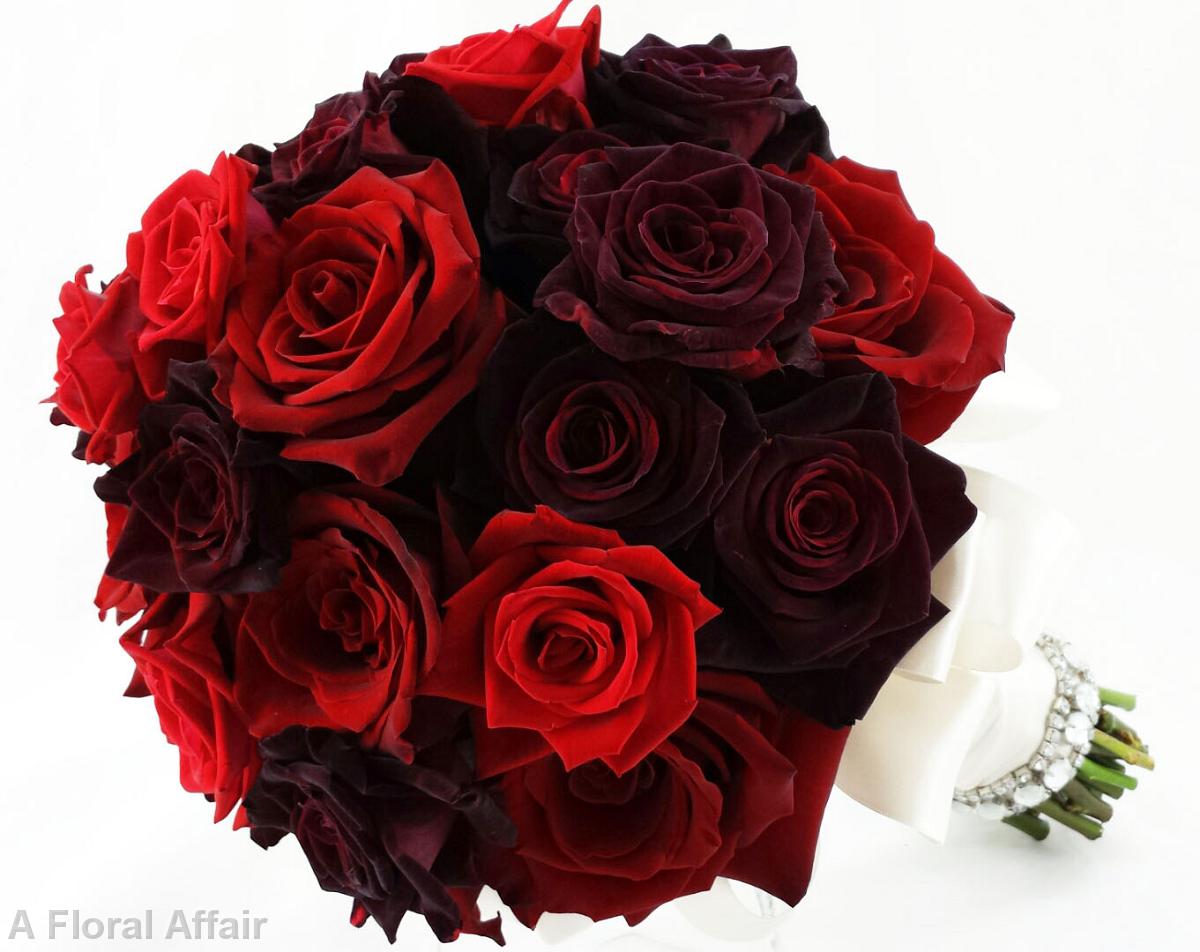 BB0956-Elegant Red Rose and Rhinestone Brides Bouquet