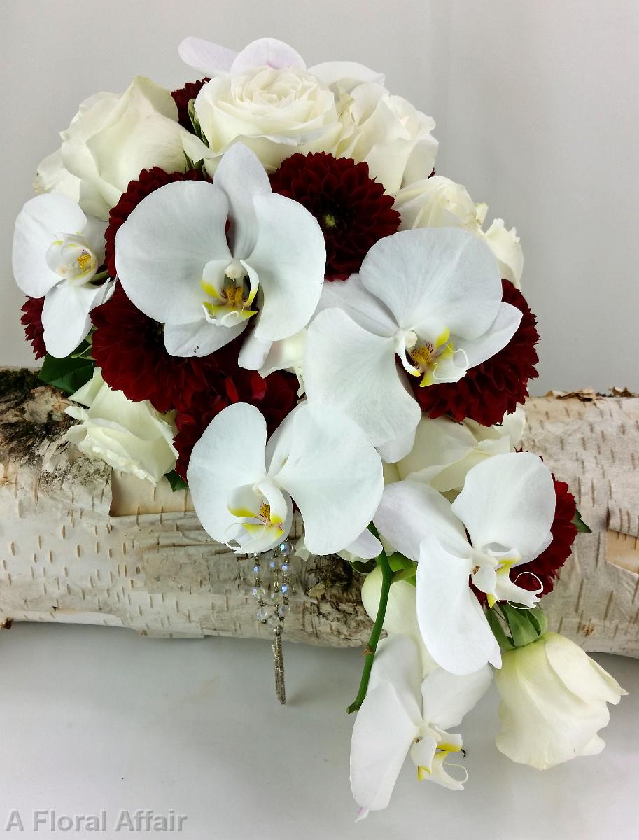 BB1149-Red and White Phalaenopsis Brides Bouquet