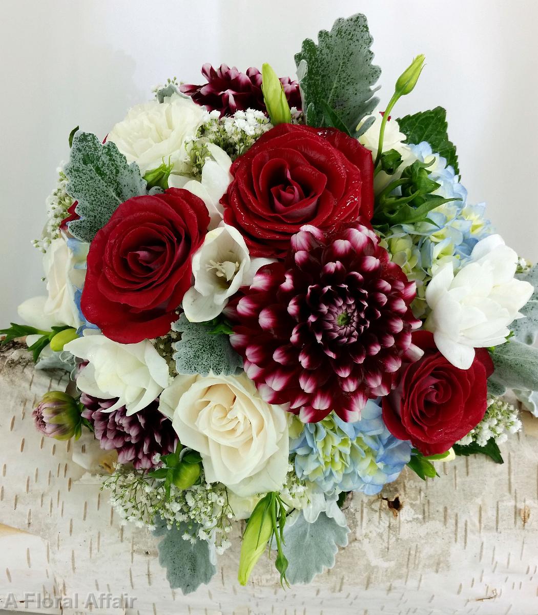 BB1151-Apple Red and Ice Blue Vintage Garden Bouquet