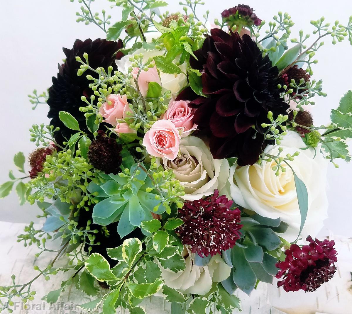 BB1264-Blush and Burgundy Succulent and Dahlia Wedding Bouquet