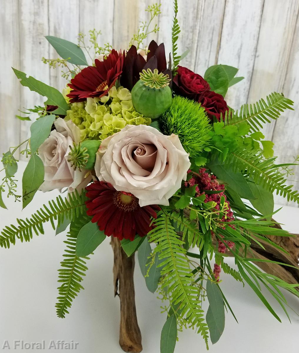 BB1355-Charming Wine and Biscotti Woodland Brides Bouquet