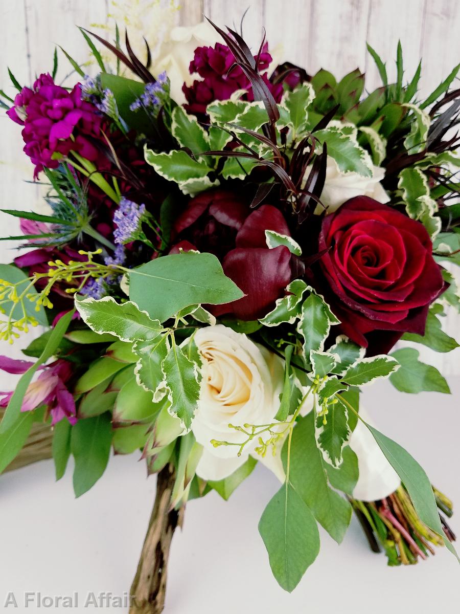 BB1365-Rustic Burgundy Peony Brides Bouquet