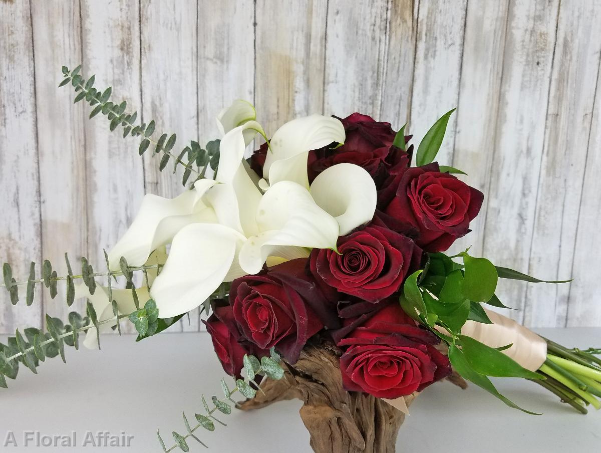 BB1393-Red Rose and White Calla Lily Arm Bouquet