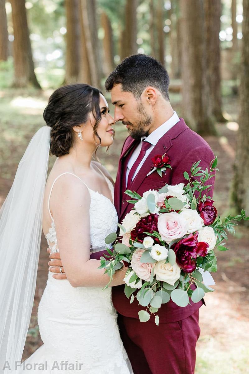 BB1693 - Burgundy and Blush Horizonal Bridal Bouquet