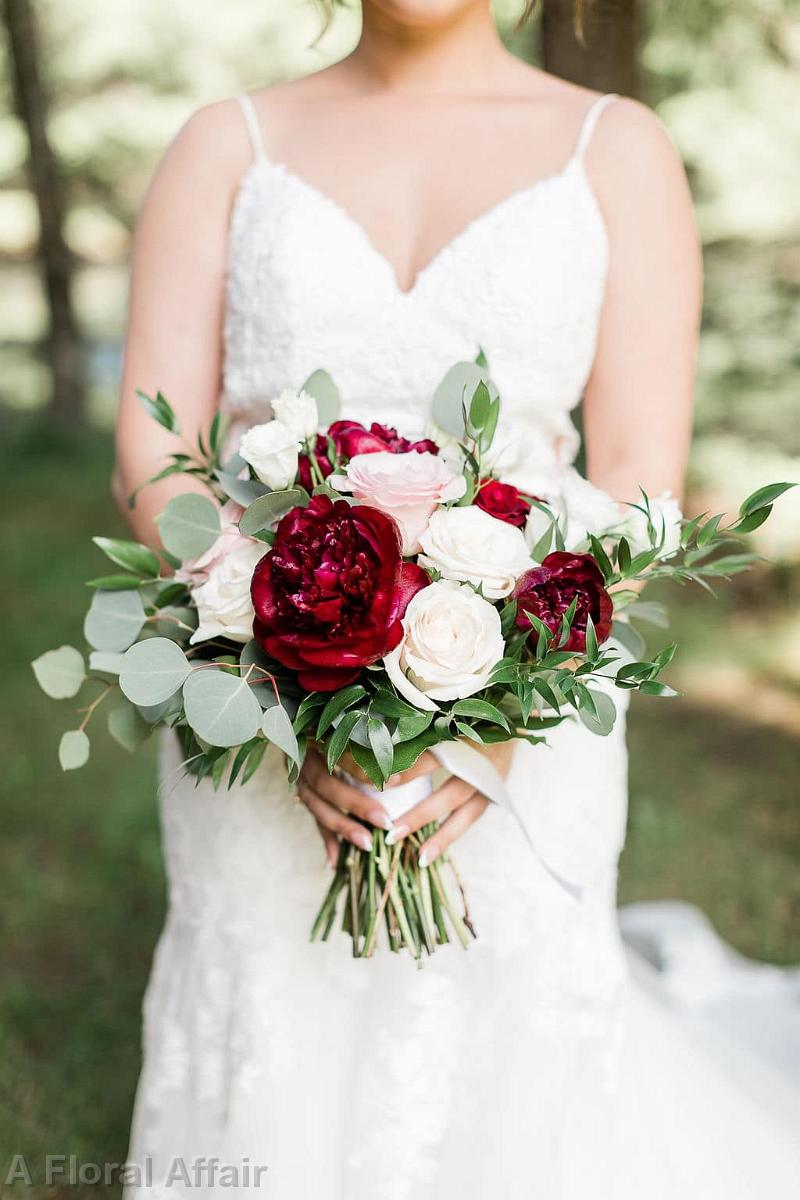 BB1694 - Burgundy and Blush Horizonal Bridal Bouquet