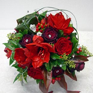 BB0086-Silver, Red, and White Wedding Bouquet