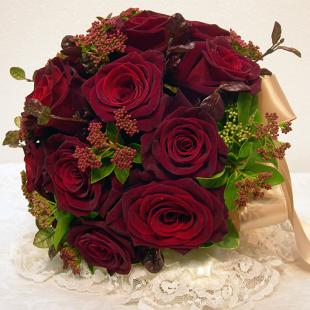BB0088-Round Merlot Rose Wedding Bouquet