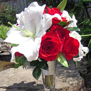 BB0210-Red Rose and Oriental Lily Wedding Bouquet