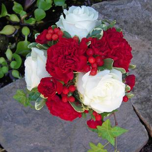 BB0279-Small Red Carnation and White Rose Wedding Bouquet