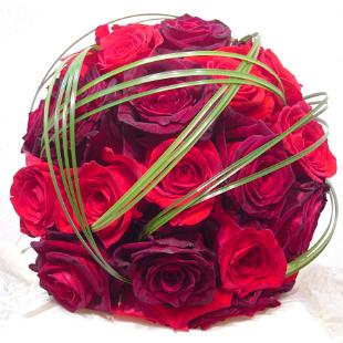 BB0305-Round Red Rose and Bear Grass Wedding Bouquet