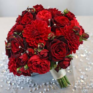 BB0474-Crimson Dahlia and Rose Wedding Bouquet