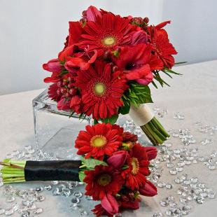 BB0519-Red Gerbera Daisy and Tulip Bouquets