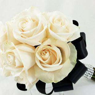 BB0955-Black, Ivory and Rinestone Bridesmaids Bouquet