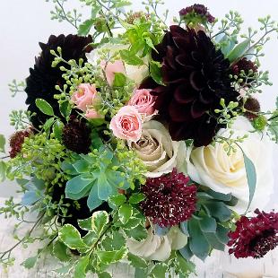 BB1264-Blush and Burgundy Succulent and Dahlia Wedding Bouquet