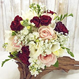 BB1328-Romantic Petal Pink and Sangria Brides Bouquet