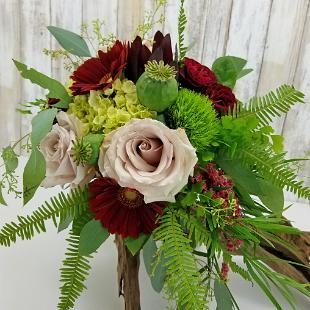 BB1355-Charming Wine and Biscotti Woodland Brides Bouquet