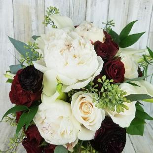 BB1467-White peony, burgundy ranunculas and spray rose bridal bouquet-1