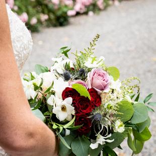 BB1541-Maroon, Dusty Blue and Lavender Brides Bouquet