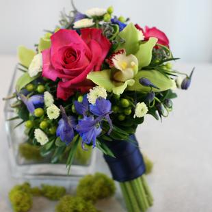 BB0522-Royal Blue, Pink, and Green Bridal Bouquet