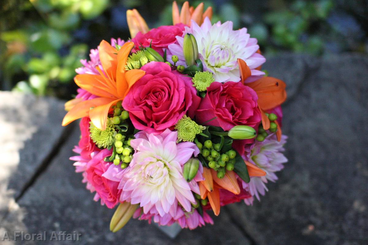 BB0439-Pink, Orange, and Green Bride's Bouquet