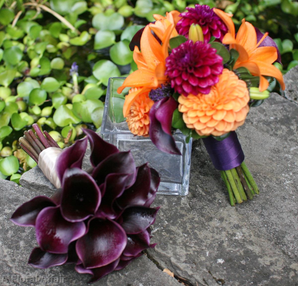 BB0500-Purple and Orange Lily Wedding Bouquets