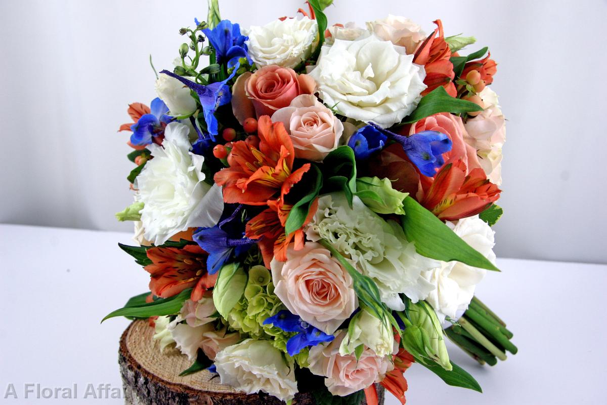 BB0881-Coral and Royal Blue Wedding Bouquet