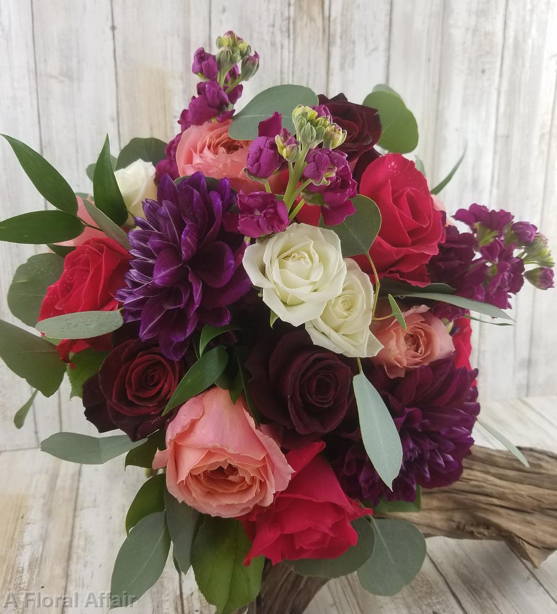 BB1436-Wine, Plum and Coral Brides Bouquet