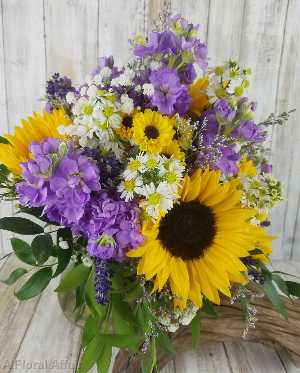 BB1484-Sunny Sunflower and Lavender Brides Bouquet