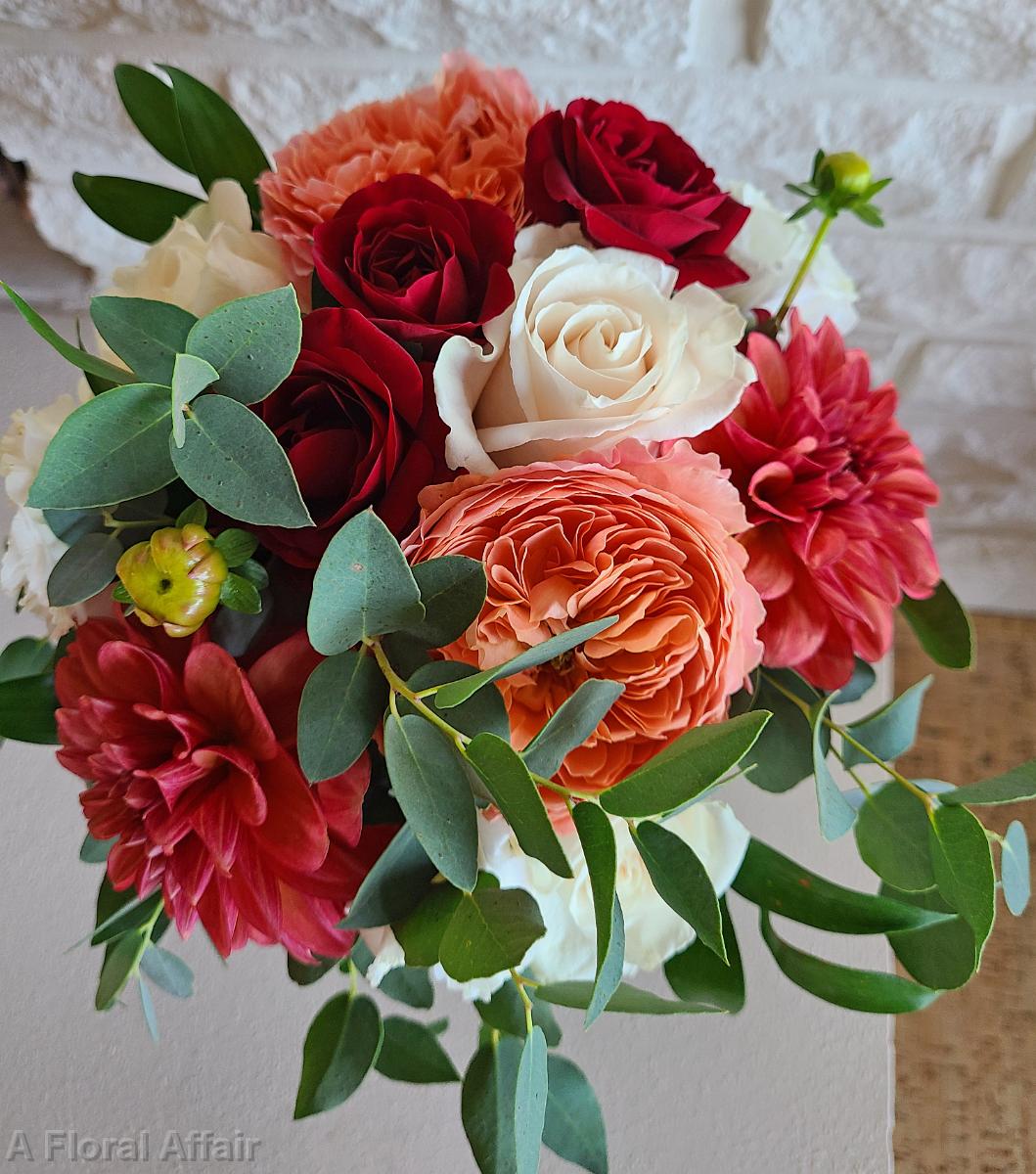 BB1559-Cinnimon Rose and Coral Brides Bouquet