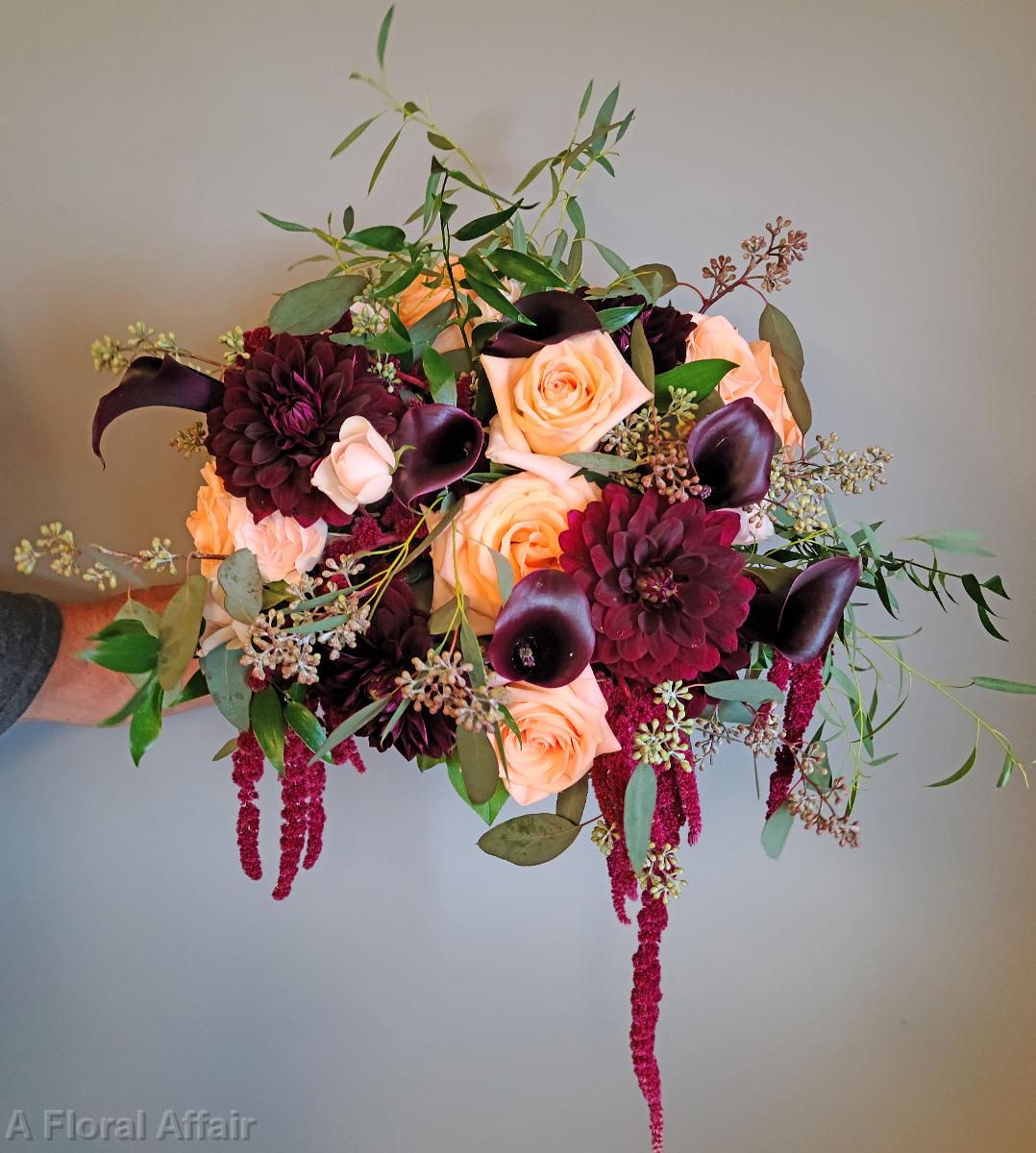 BB1608-Moody Dark Burgundy and Pale Orange Brides Bouquet edited-1