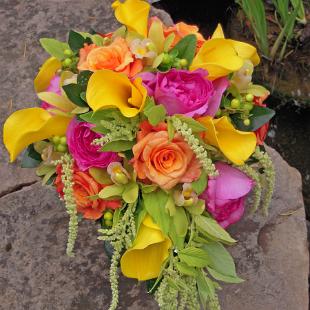 BB0214-Colorful Summer Cascading Wedding Bouquet