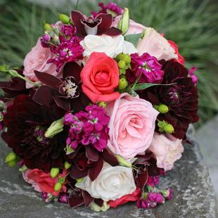 BB0578-Coral, Raspberry, and Pink Wedding Bouquet